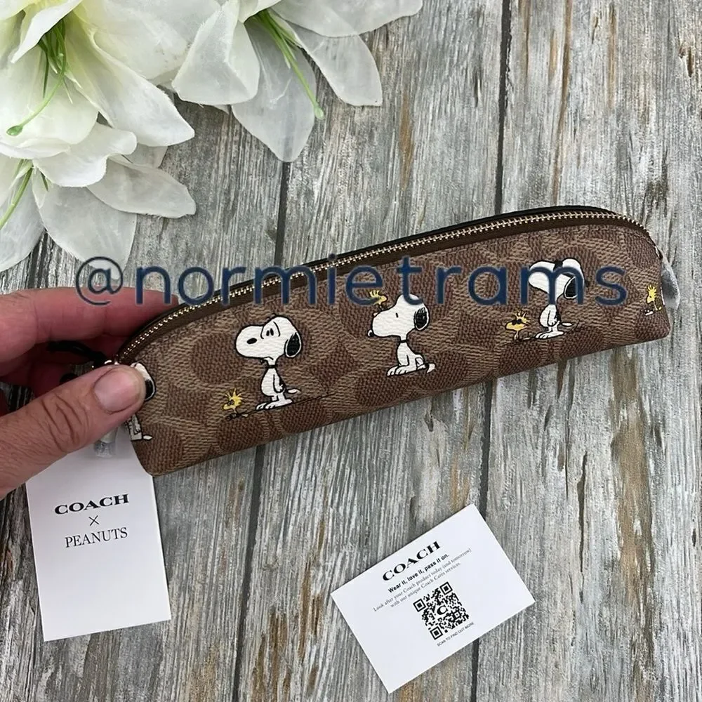 Coach X Peanuts Pencil Case In Signature Canvas With Snoopy Print Bag Purse